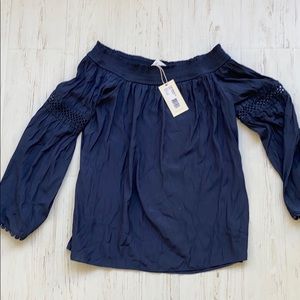 Ramy Brook navy off shoulder top NWT